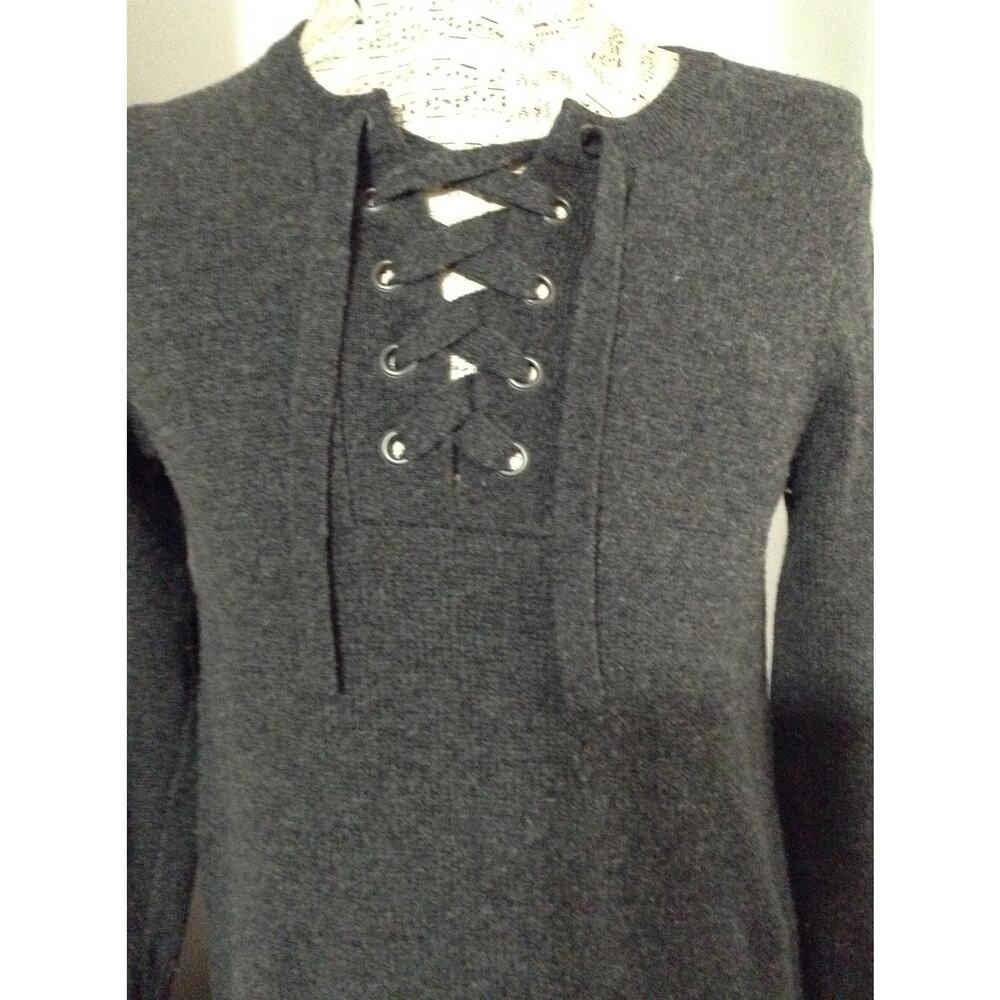 Madewell Lace-Up Sweater Dress 100% Merino Wool Charcoal Gray Size L F5613